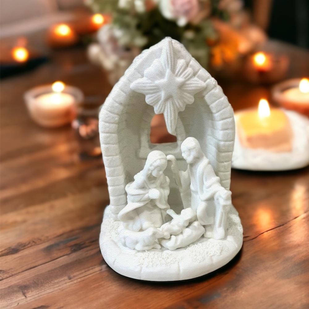 White Ceramic Nativity Scene Figurine Holy Family Christmas Decor 5” Tall - Picture 4 of 11